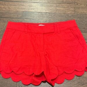 JCrew Red Scalloped Hem Women Shorts